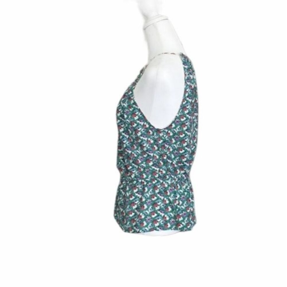 Anthropologie Floral Sleeveless Halter Peplum Top Tie Detail Green Multicolor - Picture 7 of 9